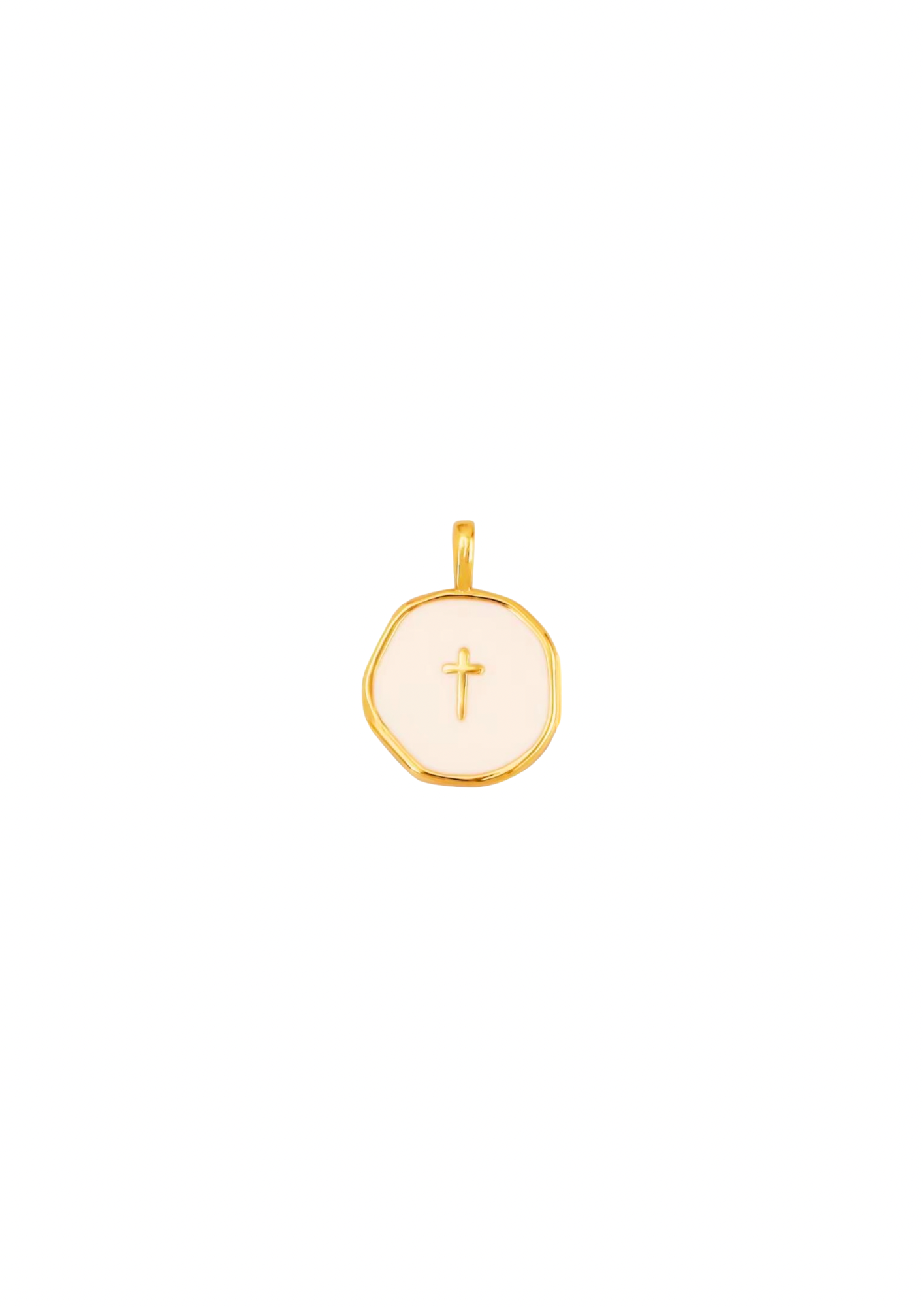Circle Cross Charm - Beige/Gold
