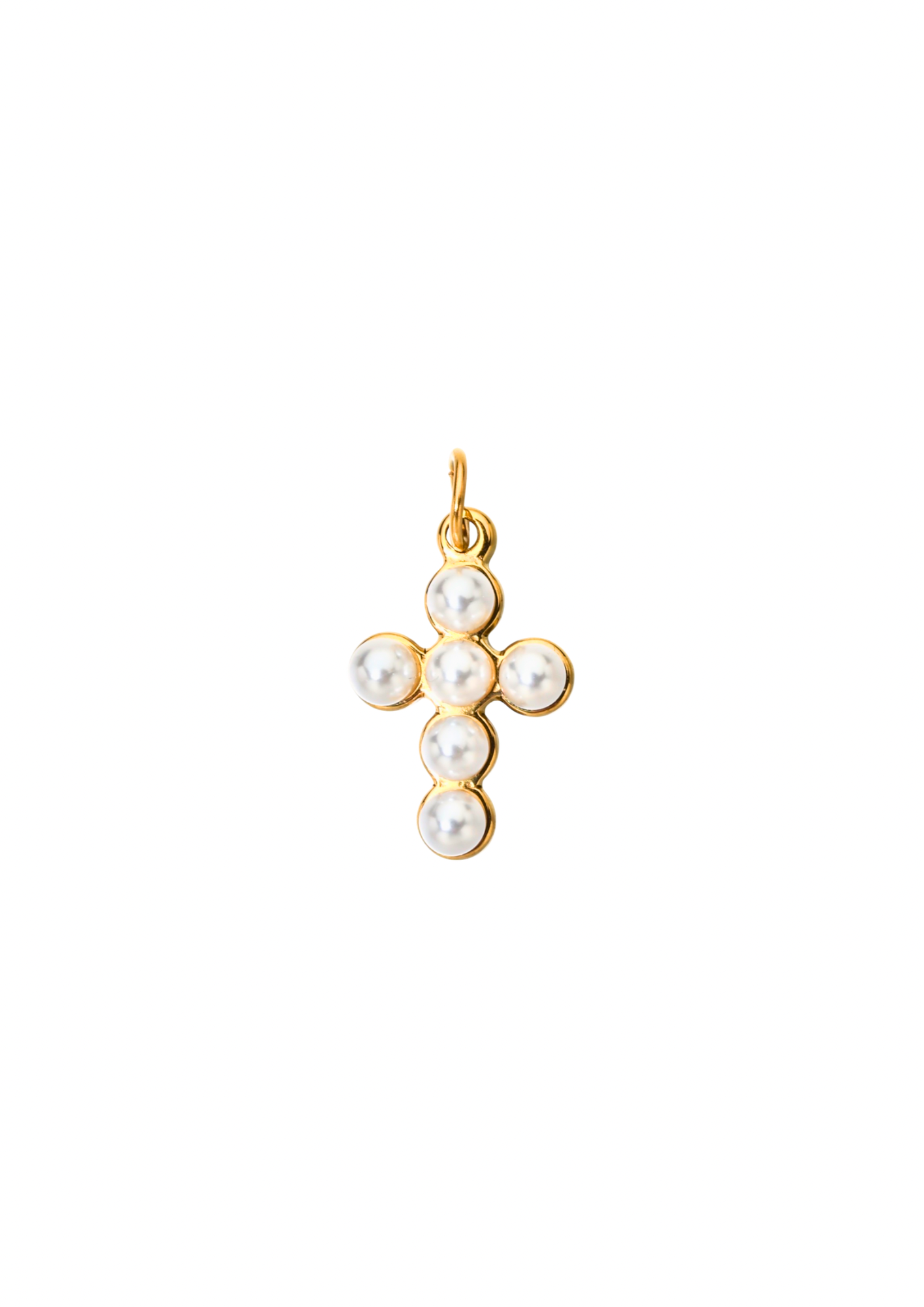 Pearl Inlay Cross Charm - Gold