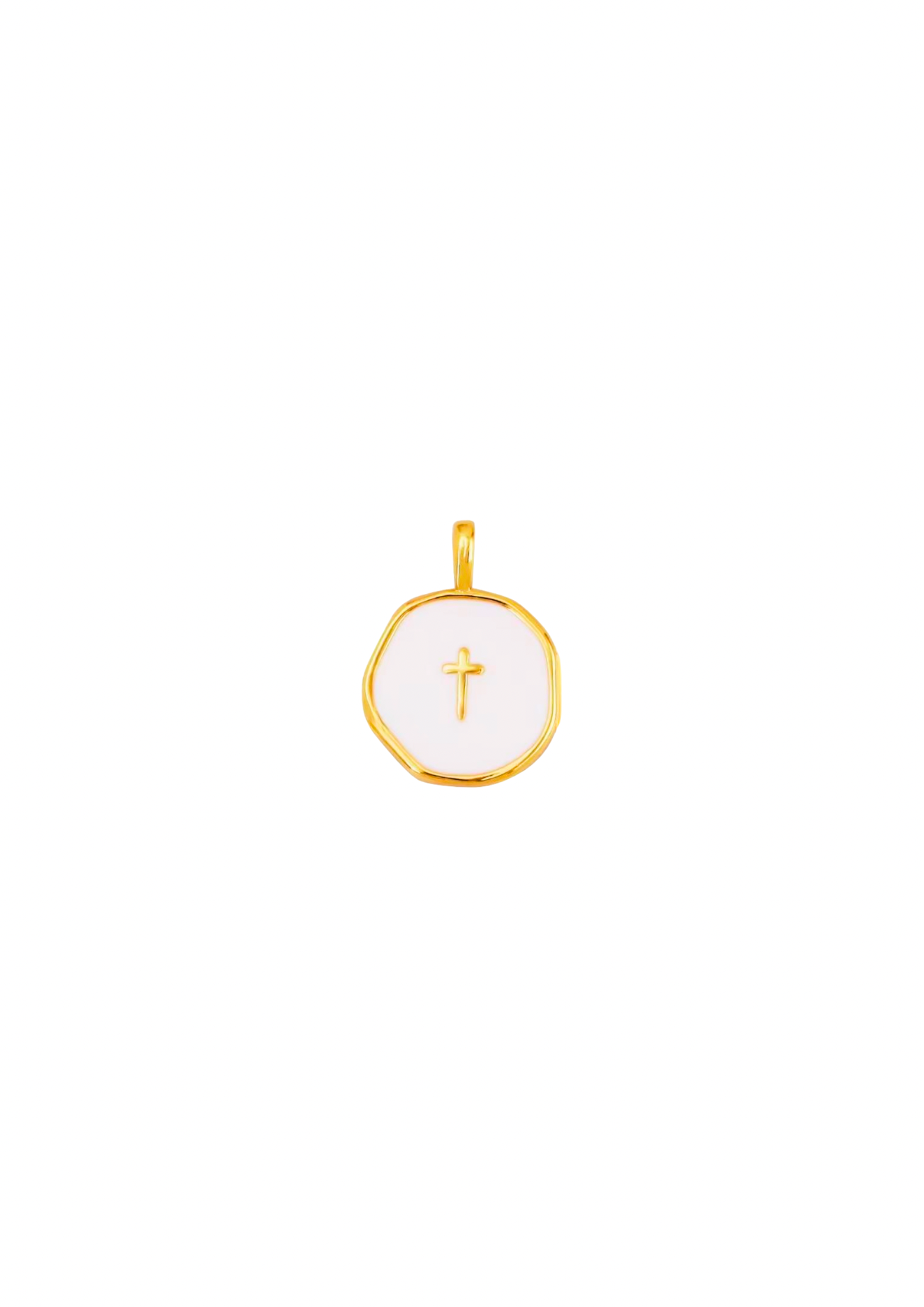 Circle Cross Charm - White/Gold