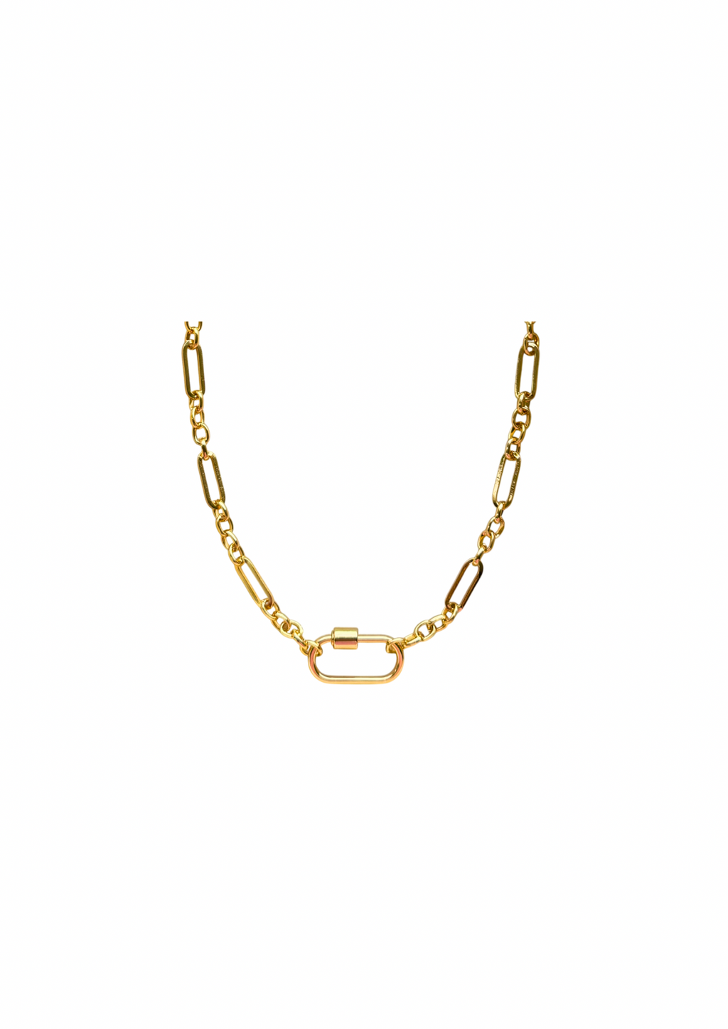 Mixed Link Carabiner Lock Charm Necklace - Gold