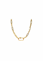 Mixed Link Carabiner Lock Charm Necklace - Gold