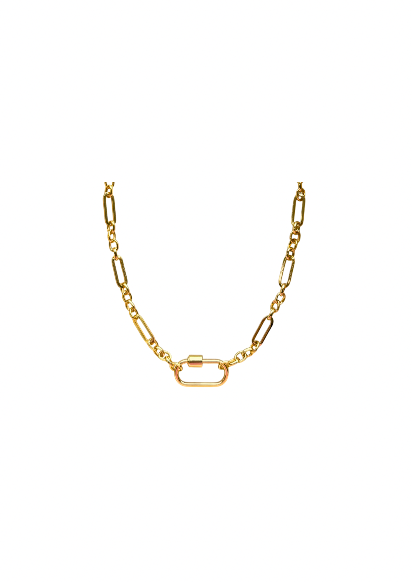 Mixed Link Carabiner Lock Charm Necklace - Gold