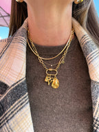 Mixed Link Carabiner Lock Charm Necklace - Gold